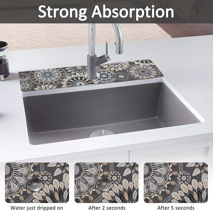24" X 5.5" Kitchen Sink Splash Guard Faucet Mat Mandala Super Absorbent Fast