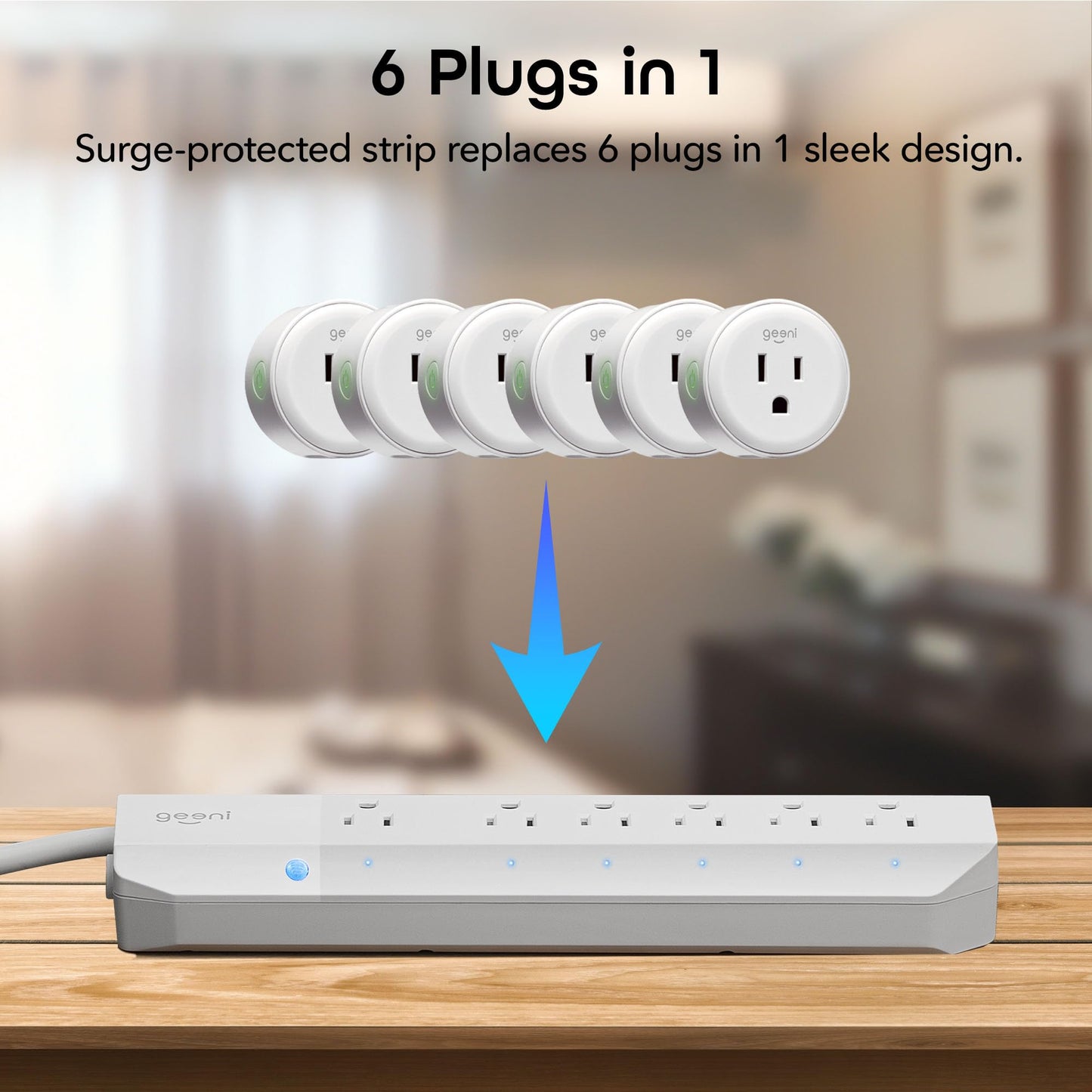 Geeni Smart Surge Protector 6-Outlet Power Strip – Wi-Fi Enabled with Voice Control (Alexa, Google Assistant), Surge Protection, 3ft Extension Cord, Remote Access