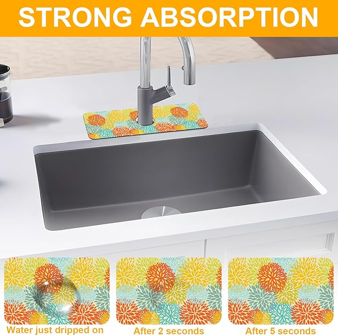 2 Pack Abstract Flowers Sink Splash Guard Faucet Mat Vintage Floral Super