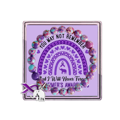 ARHTF Elephant Alzheimers Awareness Bracelet Purple Ribbon Awareness Alzheimers Bracelet Support Alzheimers Family Gifts For Dementia Support (pinkblue)
