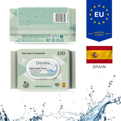 Derela WC Flushable Toilet Paper Wet Wipes - Dermatologically Tested / PH Neutral for The Skin (400 Wipes / 4 Packs)