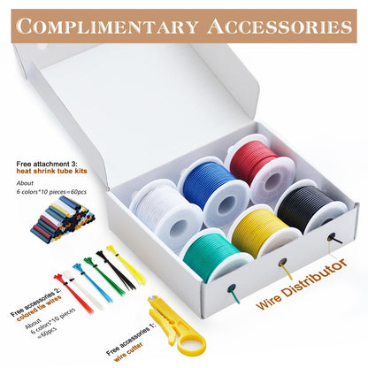THUN-CT 0.8mm²18 AWG Silicone Electronic Wire Kit 180Ft In Total (6 Colors 9.2M/30Ft Each), Tinned Copper Wire Insulated Wires- 18 Gauge Stranded Hook Up Wires Kit For DIY