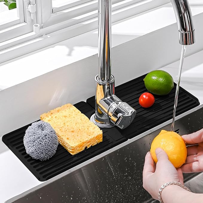 Faucet Mat for Kitchen Sink, Silicone Faucet Handle Drip Catcher Tray, Drying