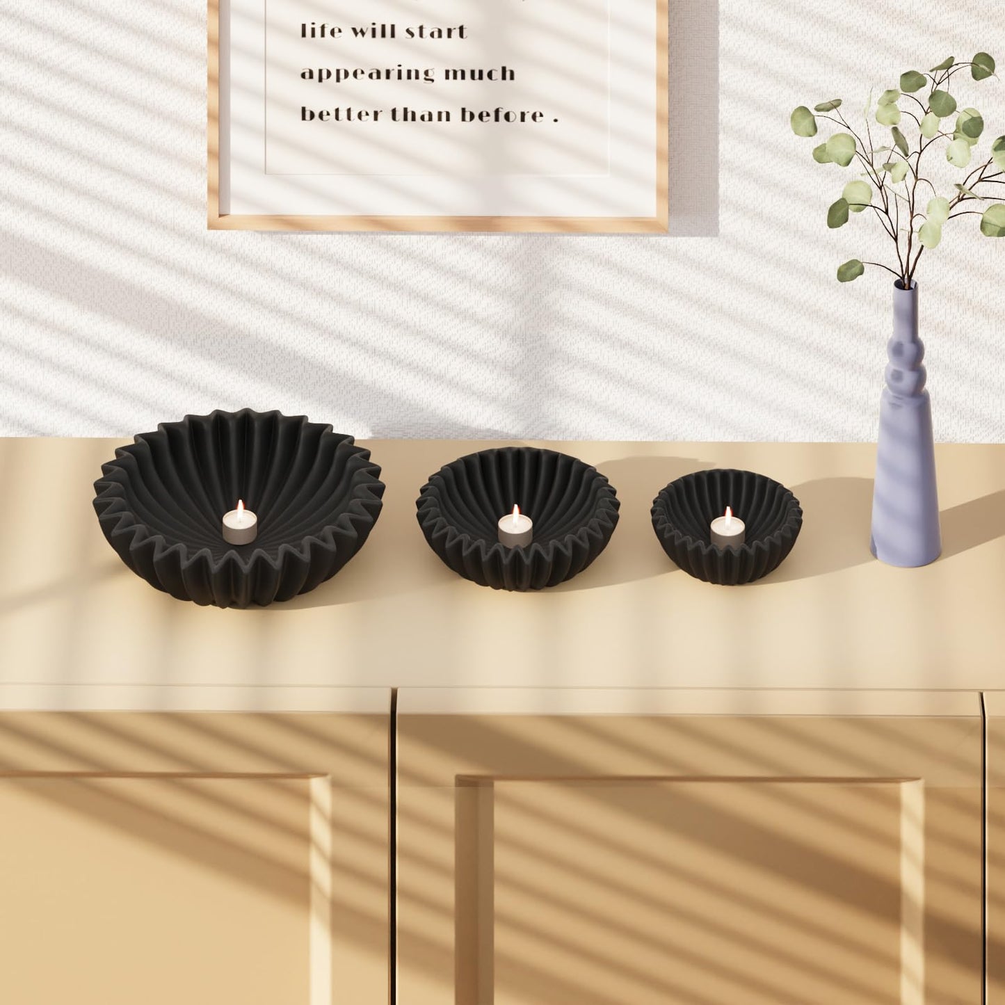 Kultilanda Small Ceramic Bowl Black Decorative Bowl, Modern Home Decor Centerpiece 6 Inches Key Jewelry Ruffle Fluted Scalloped Bowl