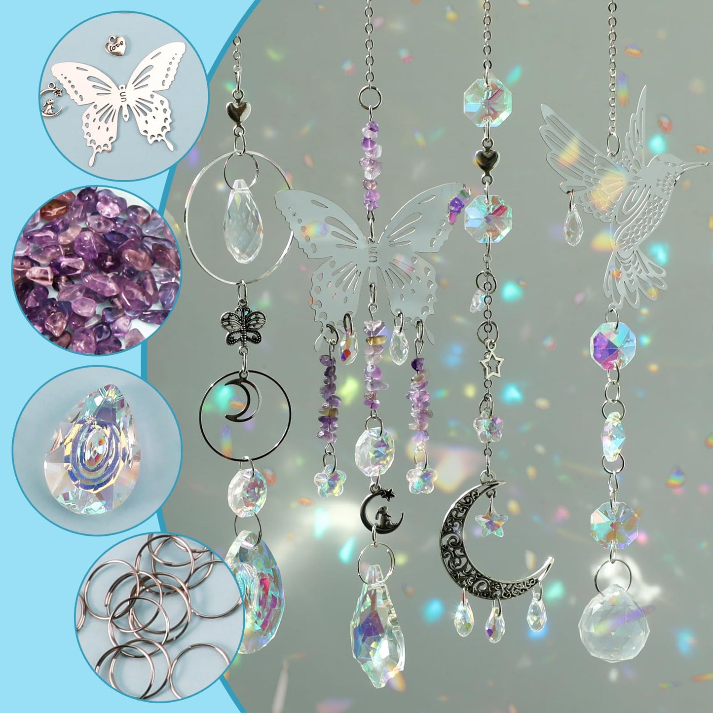 HYBEADS DIY Suncatchers, 400pcs Sun Catchers Making Supplies Kit Art and Crafts for Adults Hanging Prism Sun Catcher with Crystals Rainbow Maker for Indoor Window Home Wedding Garden Christmas Decor