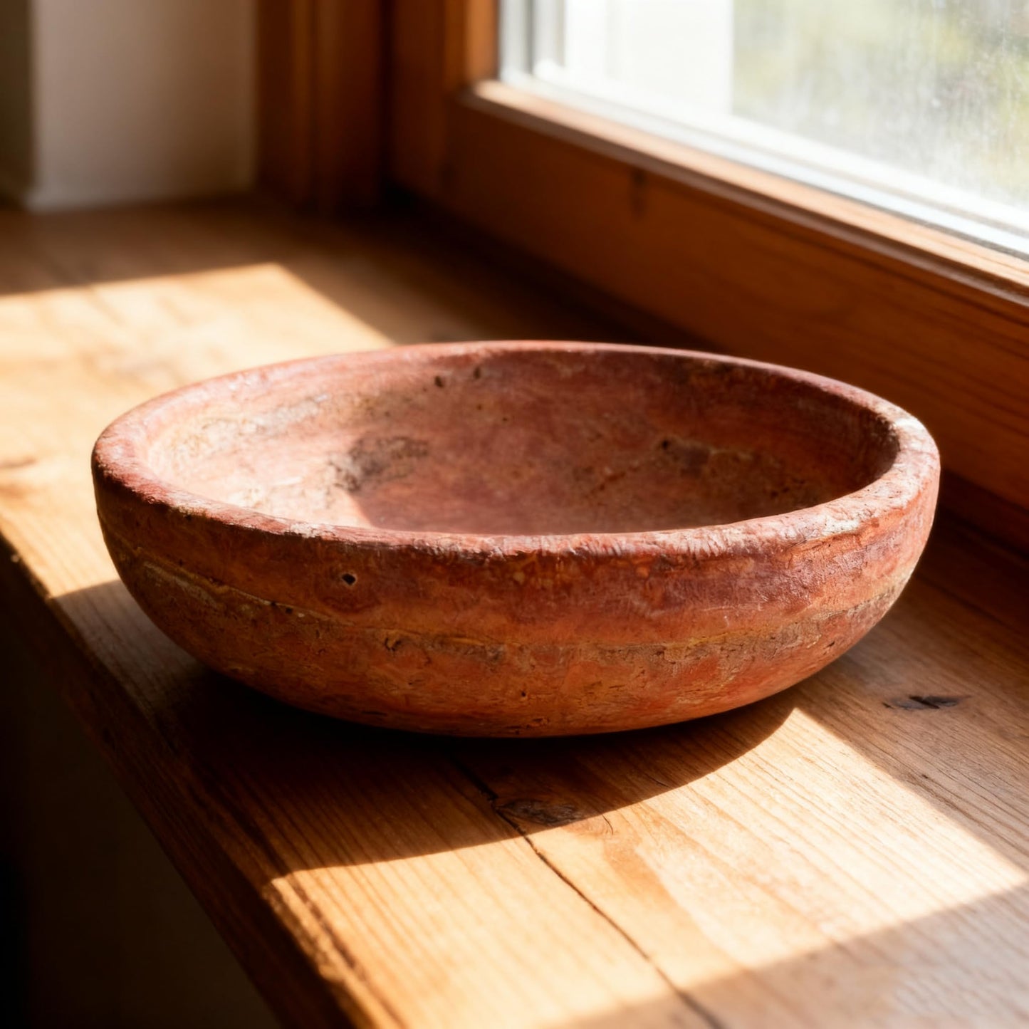 Red Travertine Bowl, 7.8" Natural Stone Centerpiece for Bohemian Entryway & Office Desk Home Decor, Handmade Decorative Key Fruit Bowl, Earth Tone Jewelry Dish, Vibrant Tabletop Art