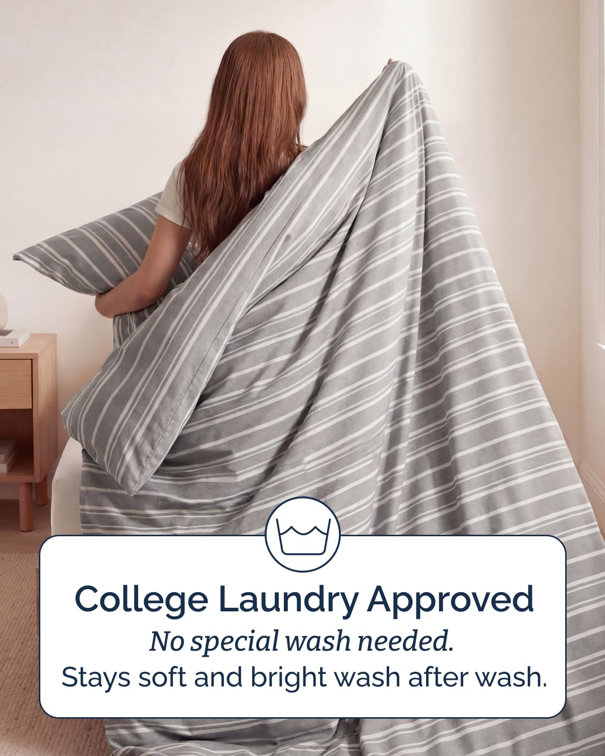 Duvet Cover Queen Size Set - Extra Soft Queen Duvet Cover 90" x 90" with 2 Pillow Shams for Women, Men, Kids & Teens - Hotel Luxury w/Zipper Closures & Ties - Comfy, Cozy & Breathable (Beige Stripes)