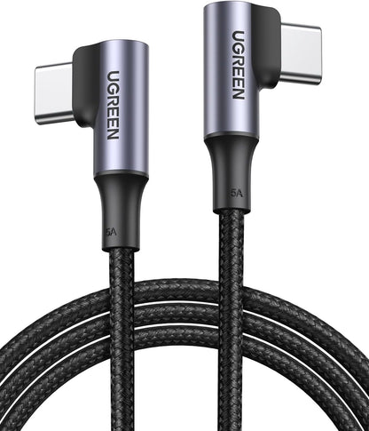 UGREEN 100W USB C to USB C Cable, 90 Degree Type C Cable for iPhone 17/17 Plus/17 Pro/17 Pro Max/16, MacBook Pro 2022, iPad Pro 2022, Samsung Galaxy S25/S24/Z Fold, Google Pixel, Switch,10FT