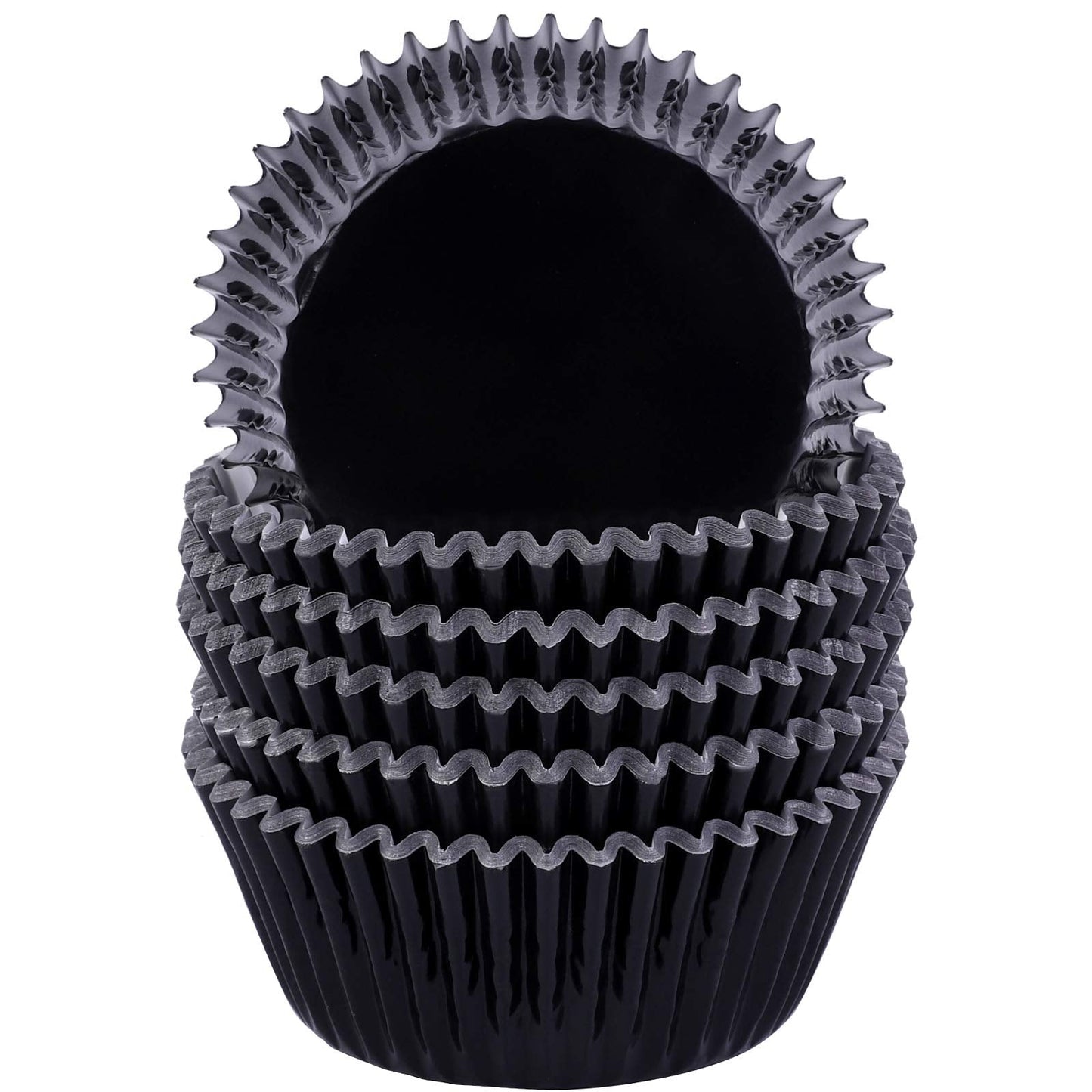 URATOT 100 Pieces Foil Metallic Cupcake Liners Muffin Wrappers Foil Baking Cups Muffin Paper Cases, Black