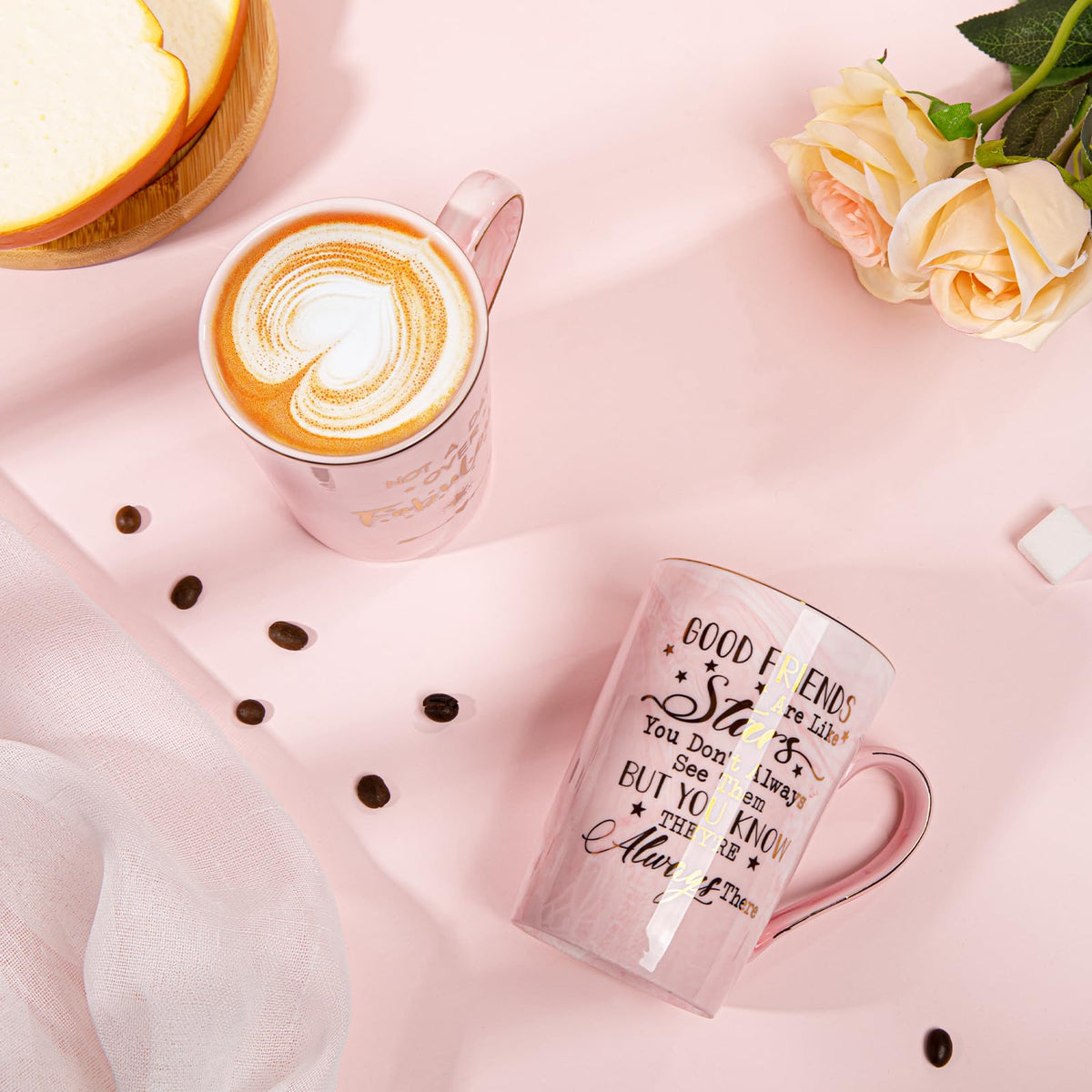 Best Friend Birthday Gifts for Women, Friendship Gifts for Women, Unique Mothers Day Birthday Gift Ideas for Her, Friends Female, Besties, BFF Ceramic Marble Coffee Mug Gift Box Printed Gold 14 oz