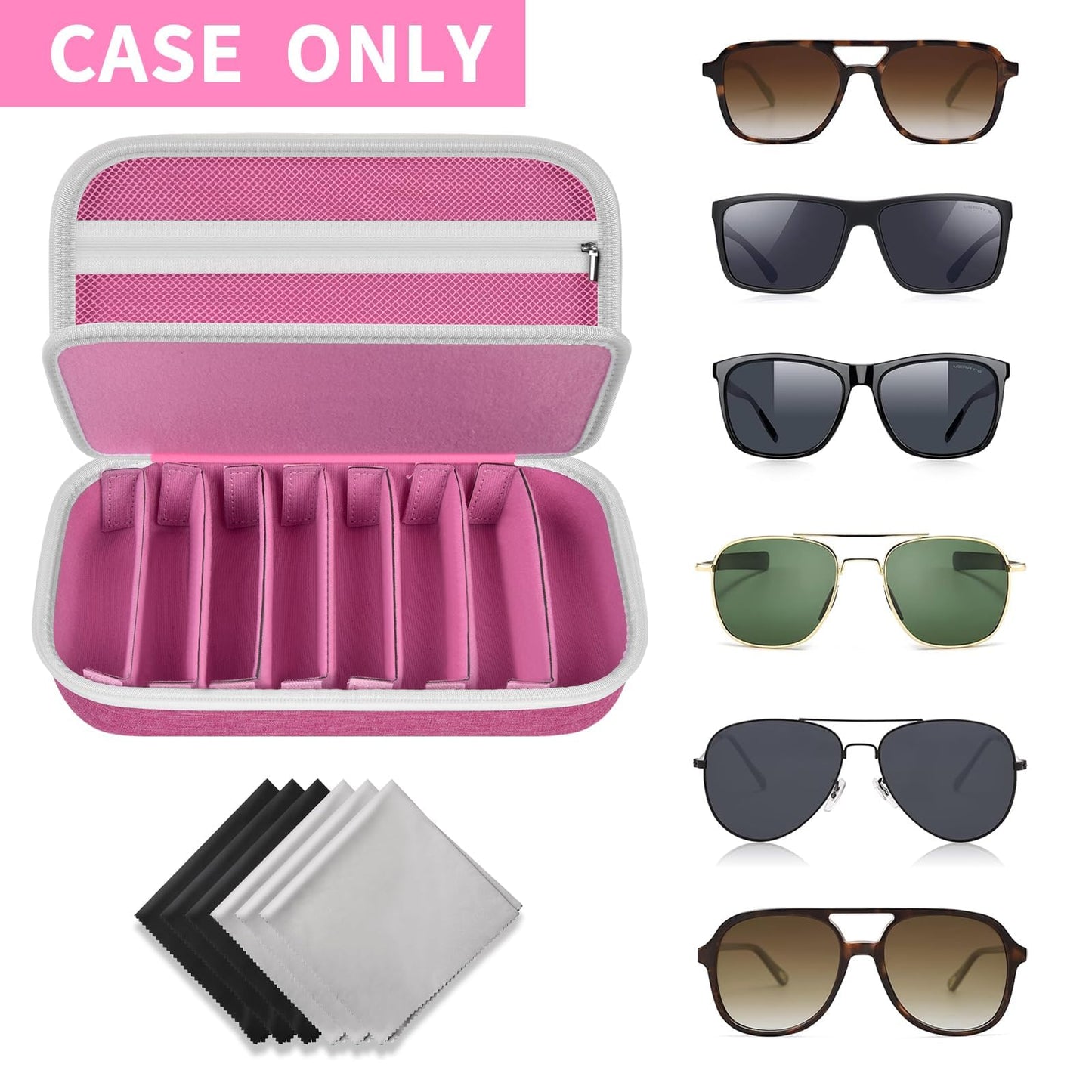 Travel Sunglass Organizer Case for Sojos/for Goodr/for Quay Polarized Sunglasses Men Women, 8 Pairs Trendy Glasses Storage Box for Retro Oval/Rectangle Aviator Shady Rays Glasses(Bag Only)-Pink,L