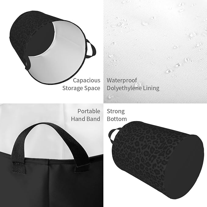 Black Leopard Print Laundry Hamper Bag