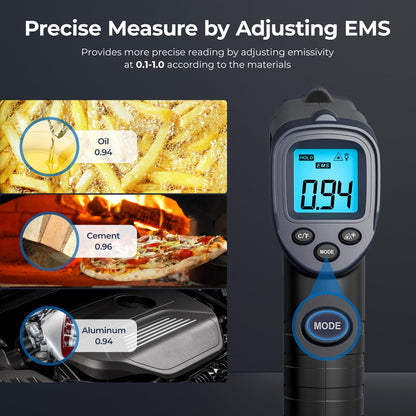 ERICKHILL Infrared Thermometer -50℃~600℃ Compact Size Non-Contact Laser Thermometer Gun LCD Backlit Digital Display Adjustable Emissivity - for Vehicle Repair/Cooking/BBQ/Freezer/Food, Black Blue