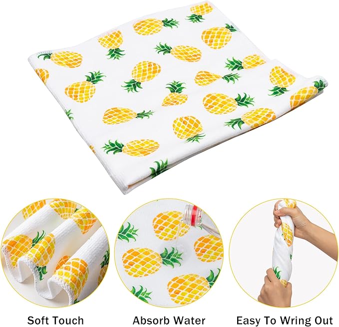 R HORSE 5Pcs Pineapple Kitchen Dish Towel Set Fruit Theme Absorbent Drying