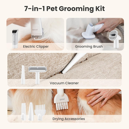 Pecute Dog Grooming Vacuum & Dryer, 7-in-1 Pet Grooming Kit with Clipper, 10000Pa Dog Vacuum for Shedding Grooming, Adjustable Speed & Temp, 55dB Low Noise,1.7L Dust Cup