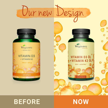 Vegavero Vitamins D3 K2 Oil | Vegan & NO Additives | Cholecalciferol & All-Trans MK-7 | 1000 IU Vitamin D + 100 µg VIT K2 | 120 Vegan Capsules
