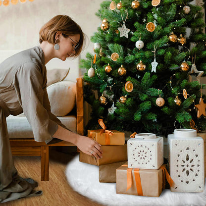 36Inch White Christmas Tree Skirt- Faux Fur Plush Skirt Christmas Tree Decoration Holiday Party Indoor Outdoor Christmas Decorations for Merry Christmas
