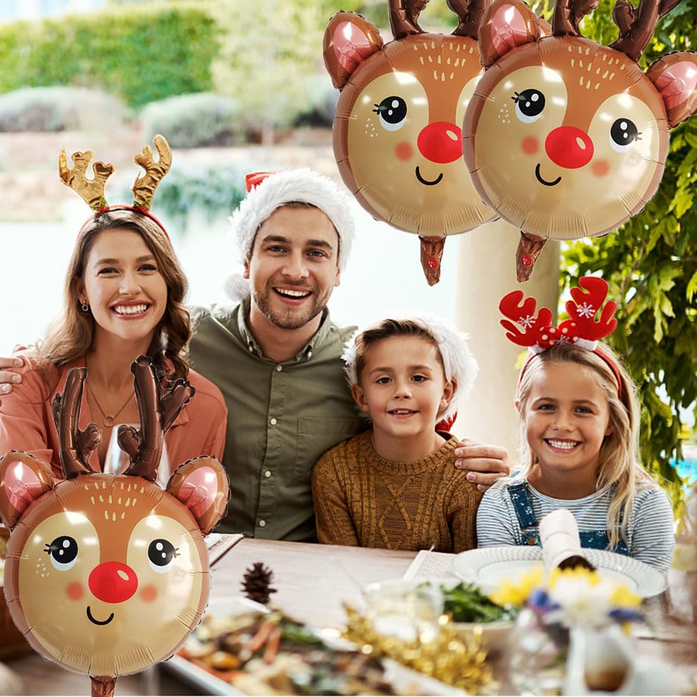 Reindeer Balloons Christmas Foil Balloons for Reindeer Themed Party Decoration Supplies Christmas Birthday Decoration Decor Ballons Arch Kits Party Balloon Set 3pcs