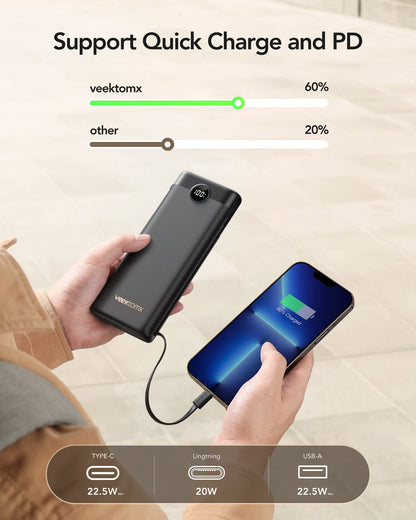 VEEKTOMX Portable Charger Built-in Cables,10000mAh Power Bank for iPhone,Fast Charge USB C Battery Pack Travel Essentials Powerbank Compatible with iPhone 17/16/15/14, Samsung S25/24, Android, etc