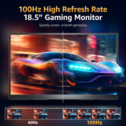 Portable Monitor 18.5" FHD 125% sRGB 100Hz IPS HDR HDMI USB-C Travel Monitor for Laptop MacBook PC Surface PS5 Xbox, Large External Display with Kickstand & Speakers, VESA Compatible