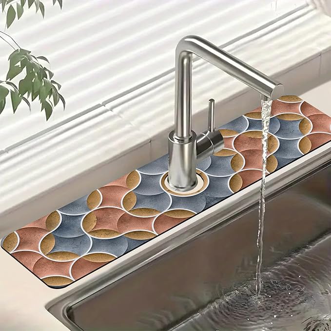 Geometric Printing Sink Splash Guard Faucet Mat Ceramic Tile Texture Super