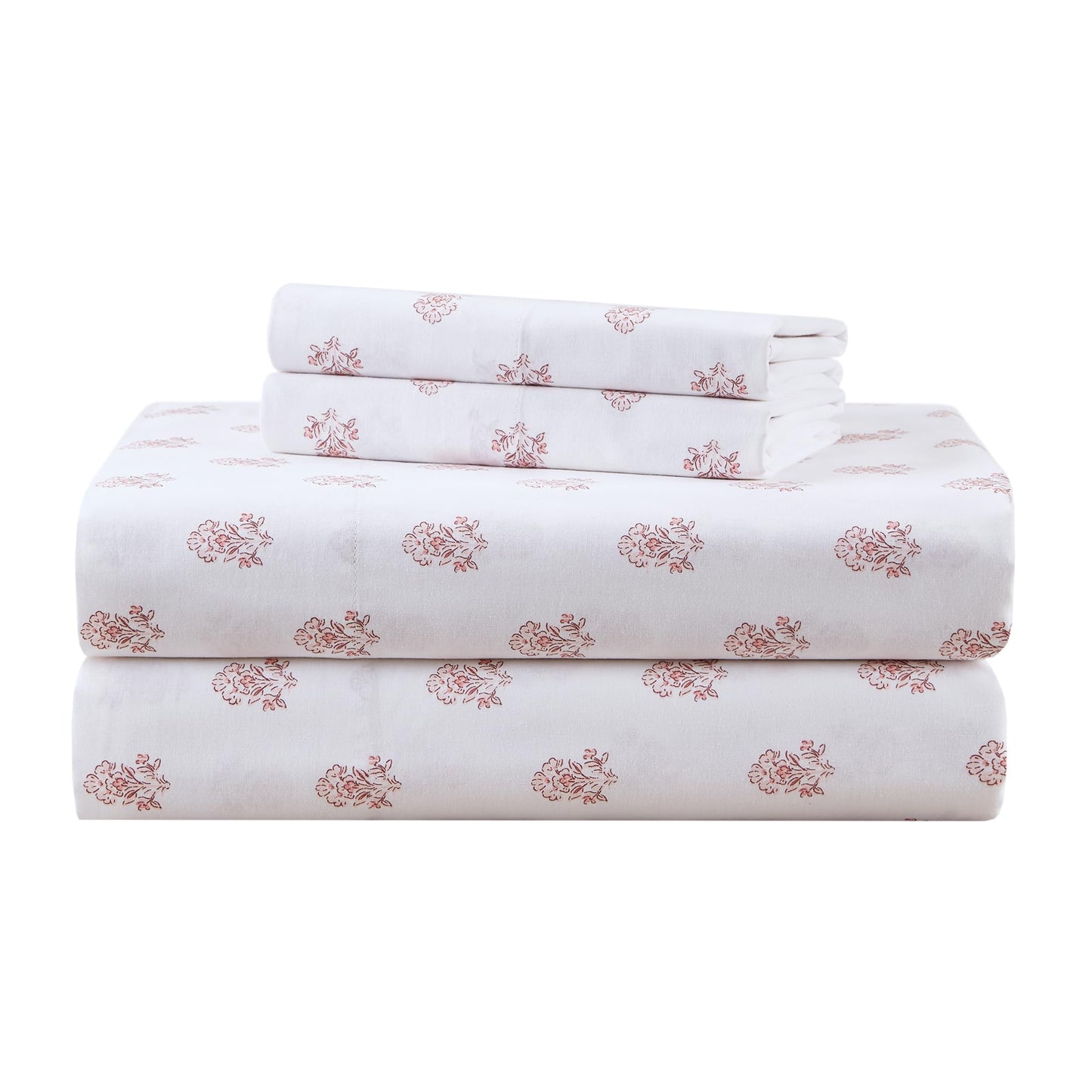 Comfort Spaces 100% Cotton Sheets Full, Breathable, Naturally Cool Cotton Sheets, Soft Cotton Bed Sheets with 14" Elastic Pocket Fits up to 16" Mattress, All Seasons Sheet Set, Floral Pink 4 Piece
