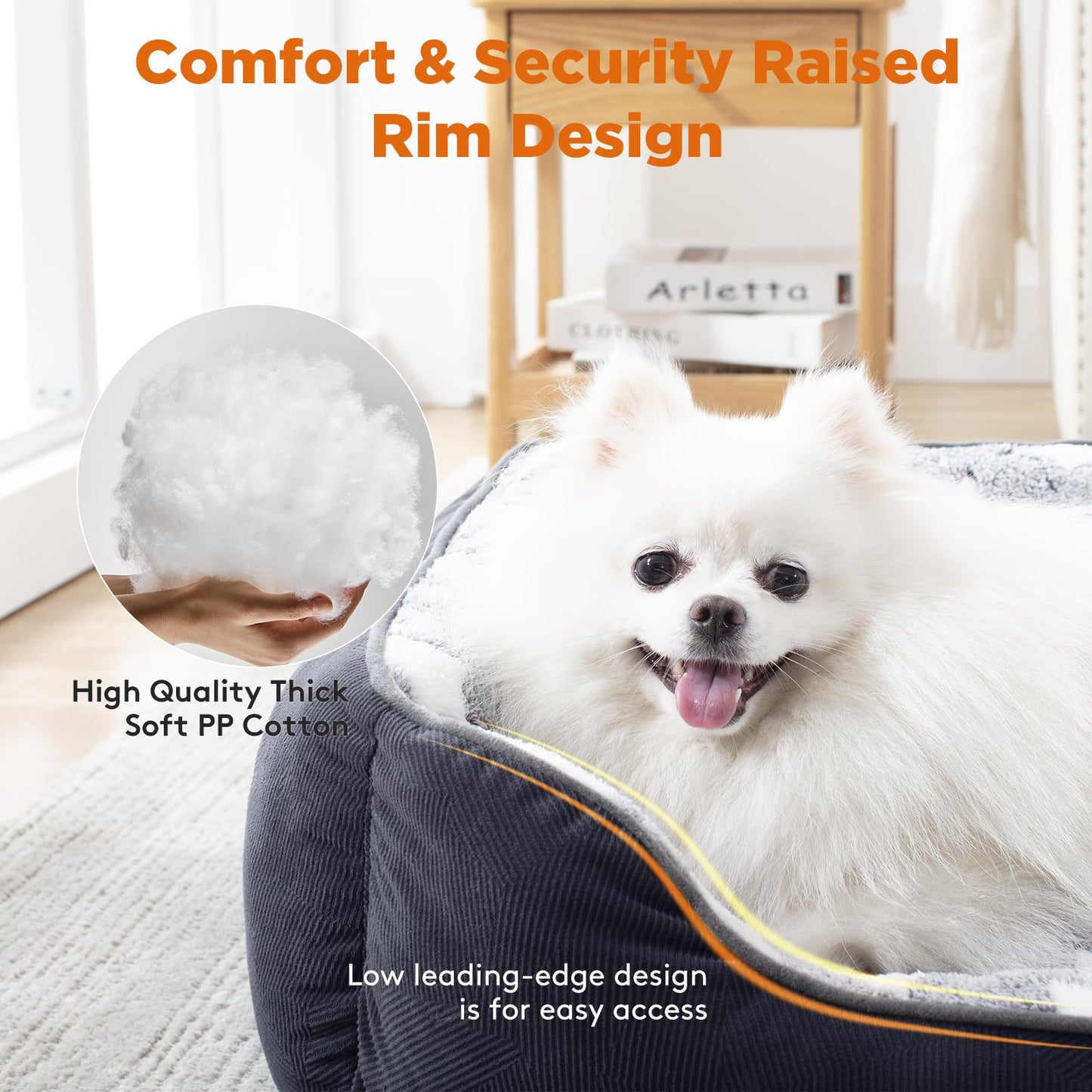 MIXJOY Medium Dog Bed Washable(64x53cm), Super Soft Cosy Dog Beds Grey Pet Bed, Premium Grey Rectangle Puppy Bed for Small Medium Large Dogs, Ideal for Labrador, Chihuahua, Springer Spaniel, etc