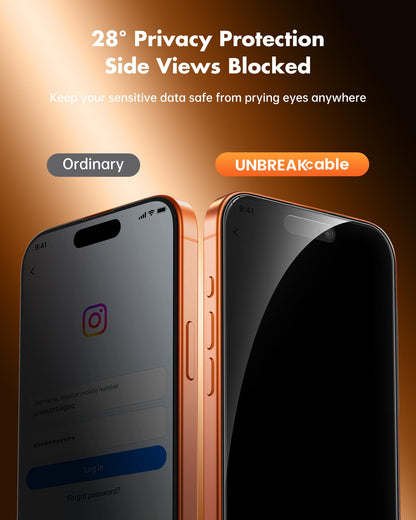 UNBREAKcable Privacy Screen Protector for iPhone 14/ iPhone 13/13 Pro, Tempered Glass [True 28°Anti Spy] [9H Hardness] [Case Friendly] Private Protector for iPhone 6.1" - 2 Pack