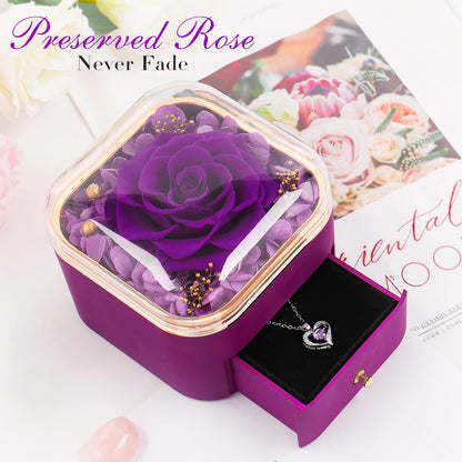 Beferr Valentines Day Gifts for Her Preserved Real Rose with Necklace Eternal Roses Fresh Flowers for Delivery Prime Birthday Anniversary Purple Gifts for Women Mom Wife Daughter Grandma Girlfriend