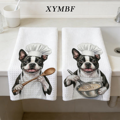 XYMBF Boston Terrier Gifts Kitchen Towels, Boston Terrier Gifts Dish Tea Towel, Puppy Chef Dog Lover Gift Decorative Hand Tea Towels for Kitchen Decor, 16X24 Inch Set of 2