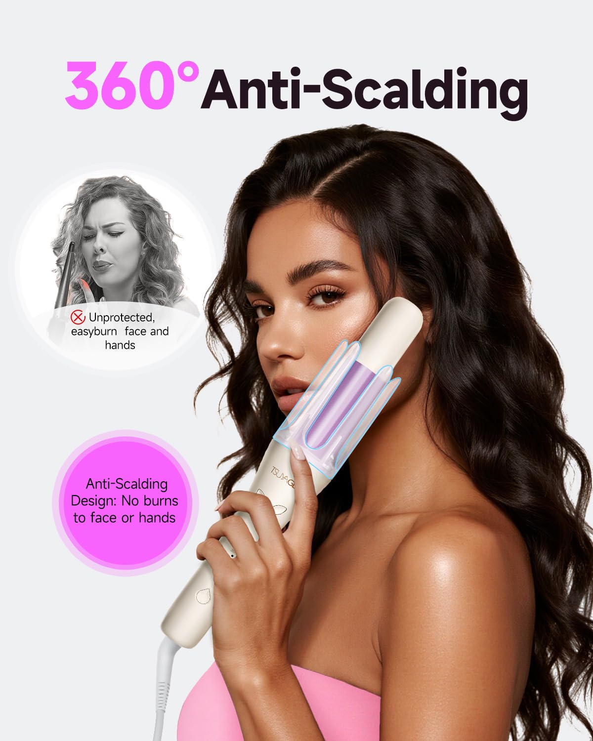 Automatic Curling Iron,1 1/4 Hair Curler with 3 Temperatures, 10S Fast Heating, 2-Way Rotation, 30 Min Auto Shut-Off, 500 Million Ionic, Anti-Scald-Tangle for Long Hair