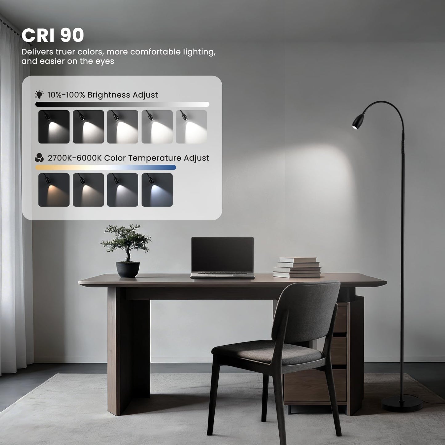 Radiovix Reading Floor Lamp, Dimmable LED Floor Lamp with Remote, Standing Lamp with Flexible Gooseneck, Zoomable Spotlight, Reading Light, Task Crafting Tall Lamps for Living Room Office Bedroom