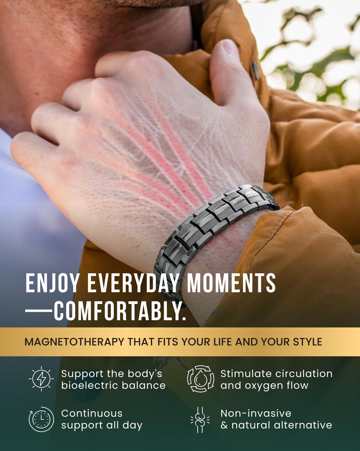 MagnetRX® Magnetic Bracelets for Men - EllipseMAX 5X Strength 5,000 Gauss Magnets - Designed in USA & Patent Approved - Premium Titanium Mens Magnetic Bracelet & Adjustable Length (Gunmetal)