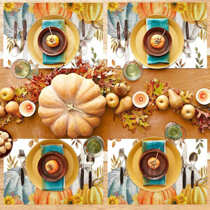 50 Pack Pumpkin Leaves Paper Placemats Fall Autumn Harvest Paper Placemats 10x14 Inch Seasonal Autumn Thanksgiving Disposable Placemat for Holiday Farmhouse Indoor Outdoor Home Party Dining Decoration