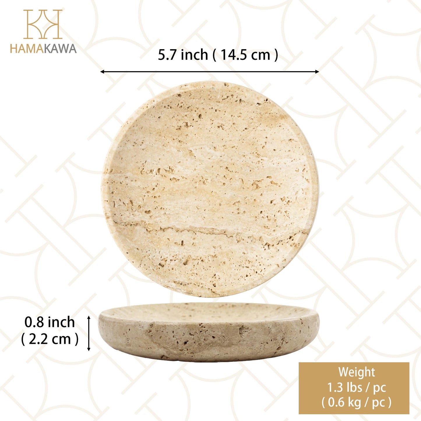 HAMAKAWA Turkish Natural Marble Jewelry Dish, Round Ring Dish 5.5 inch, Beige Trinket Tray, Travertine Bathroom Soap Holder, Decorative Stone Dish for Earrings, Ideal Gift for Women