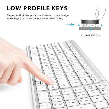iClever BK10 Bluetooth Keyboard, Universal Bluetooth 5.1 Wireless Keyboard with Number Pad, Ergonomic Design, Multi-Device Compatibility, Stable Connection for Mac, iPad, iPhone, Android, Windows