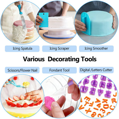 Makmeng 722pcs Cake Decorating Kit - Baking Supplies with Springform Pans, Cake Rotating Turntable, Icing Piping Bags and frosting Tips Set - Cake Decorating Tools for Beginners