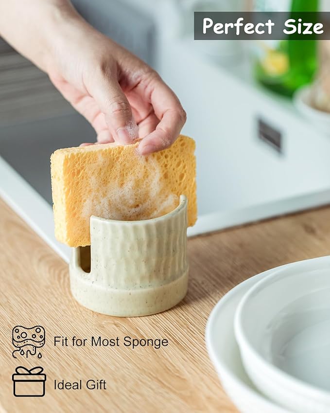 Kitchen Sponge Holder, Ceramics Sponge Dish Rack Sink Scrub Caddy