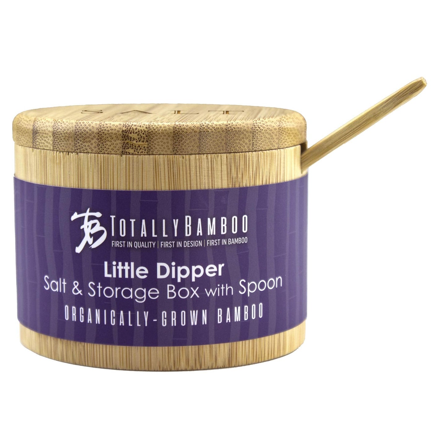 Totally Bamboo Salt Cellar Bamboo Storage Box with Magnetic Swivel Lid, 6 Ounce Capacity, Engraving on Lid, Includes Salt Spoon