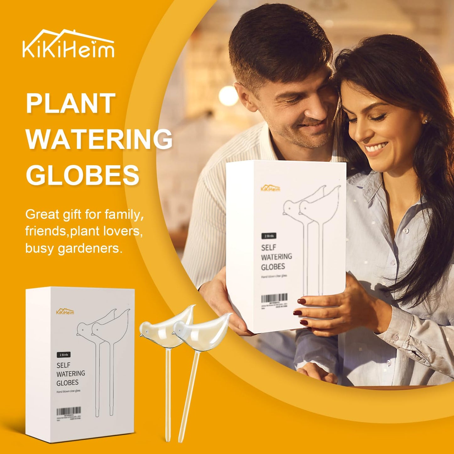 KiKiHome Plant Water Drippers, Glass Plant Waterer Bulbs,Self Watering Globes for Plants,Automatic Irrigation Device for Indoor & Outdoor Plants, 2 Birds