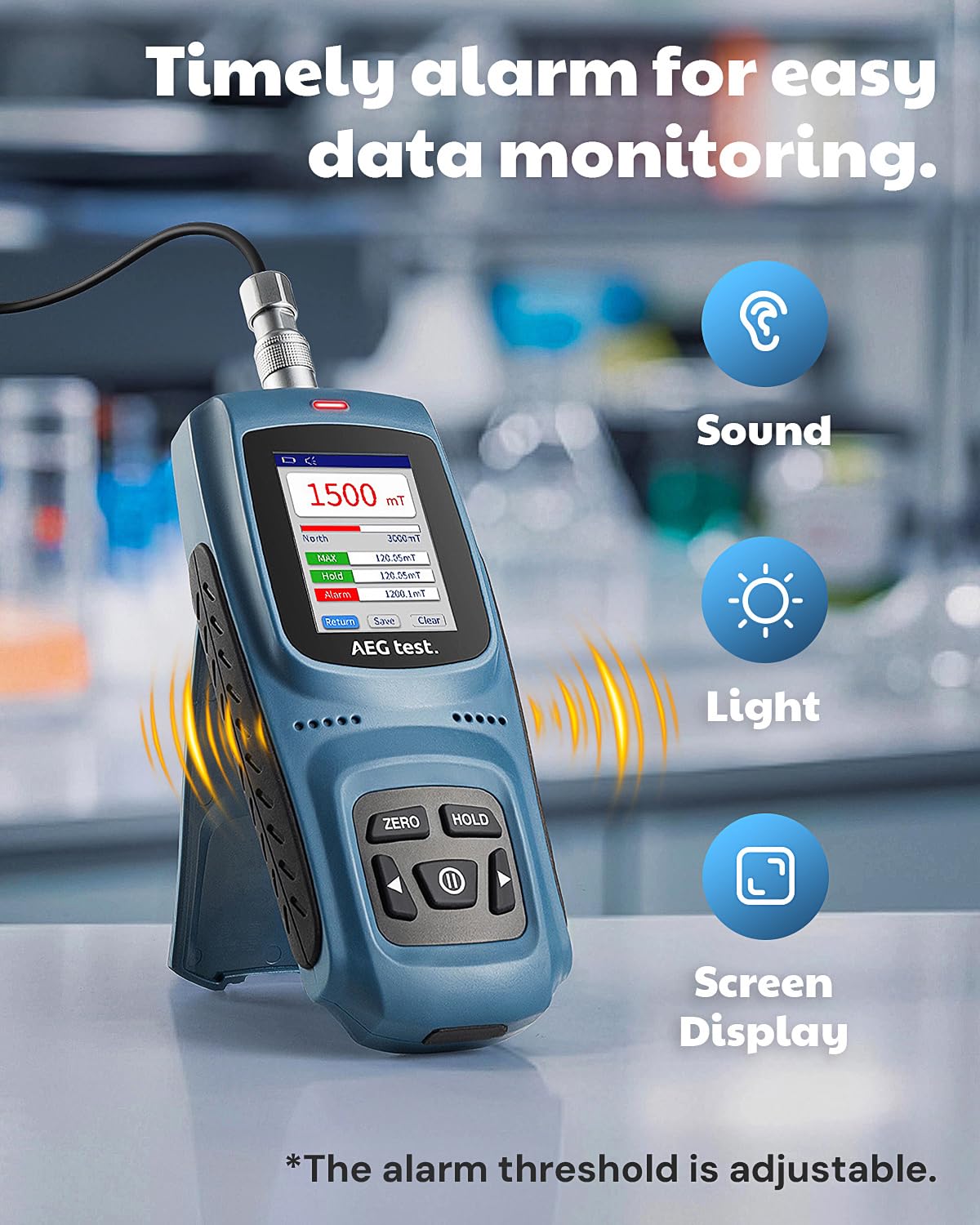 AEGTEST 8103 Gauss Meter, Rechargeable Tesla Meter 0-2500mT, Transverse Probe, Magnetometer with Data Logging and Alarm, Magnetic Field Strength, ±1% Lab-Grade Precision for Research, Calibration