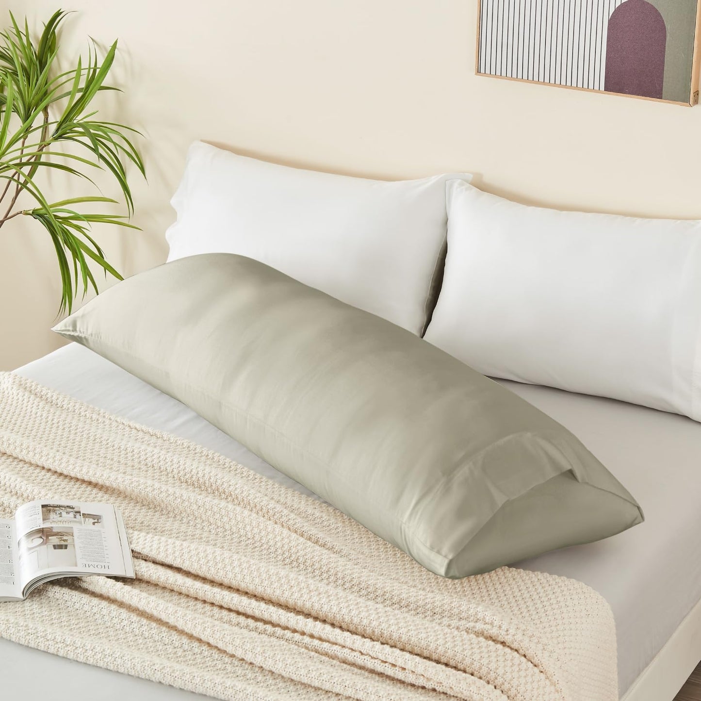 BEDELITE Body Pillow Cover, Rayon Made from Bamboo, Cooling Body Pillow Pillowcase for Hot Sleepers and Night Sweats, Breathable & Silky Soft Full Long Pillow Case Cover (Linen, 20x54 Inches)