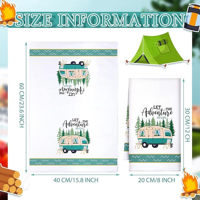 Boyiee Set of 6 Camping Kitchen Towels White Absorbent Dishcloth Bonfire Tent