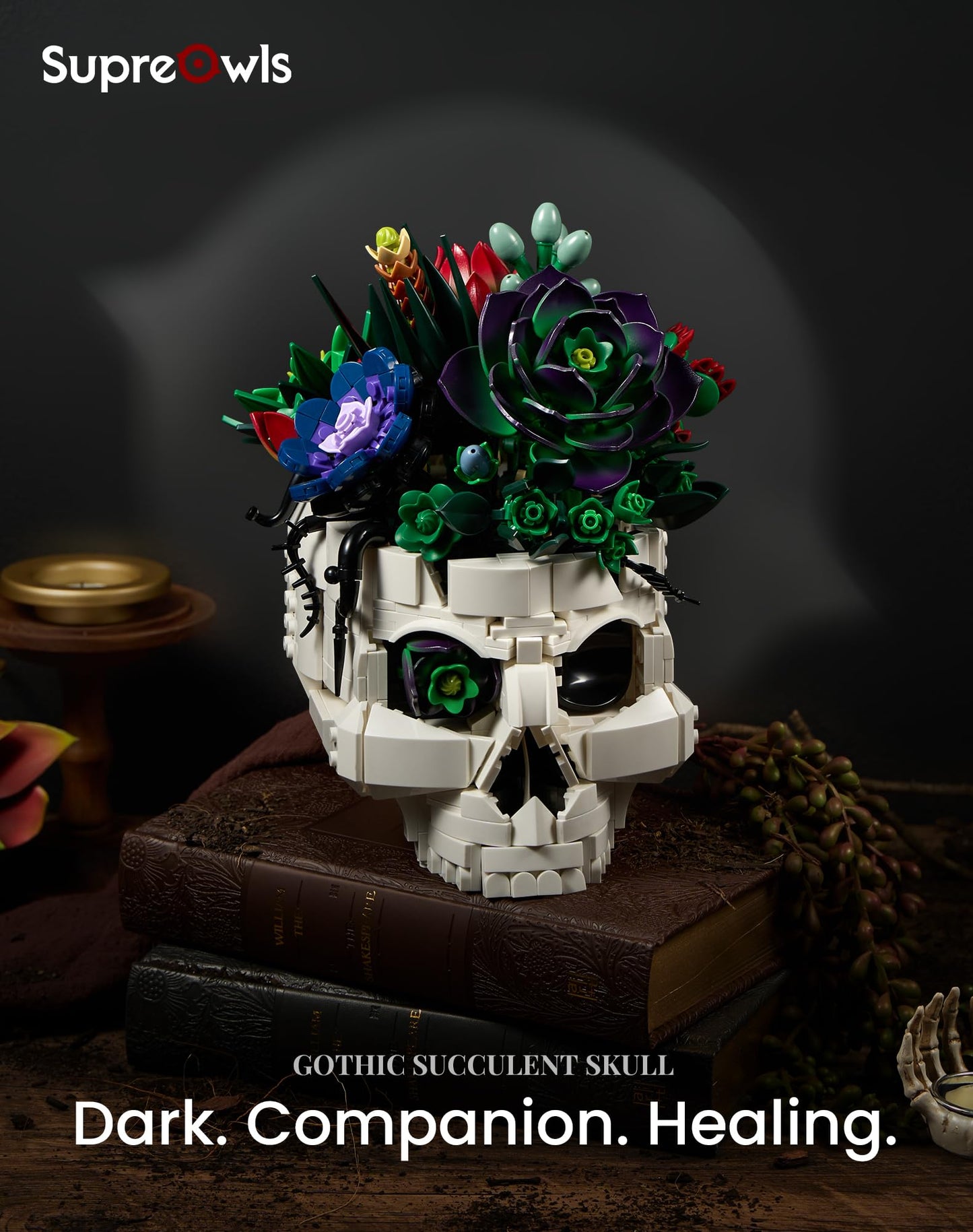 Succulent Skull Planter Flowers Building Set, Botanical Skeleton Pot Collection Building Kit, Horror Plants Home Office Table Decoration Blocks Toys for Adults, Gift for Birthday Mother's Day