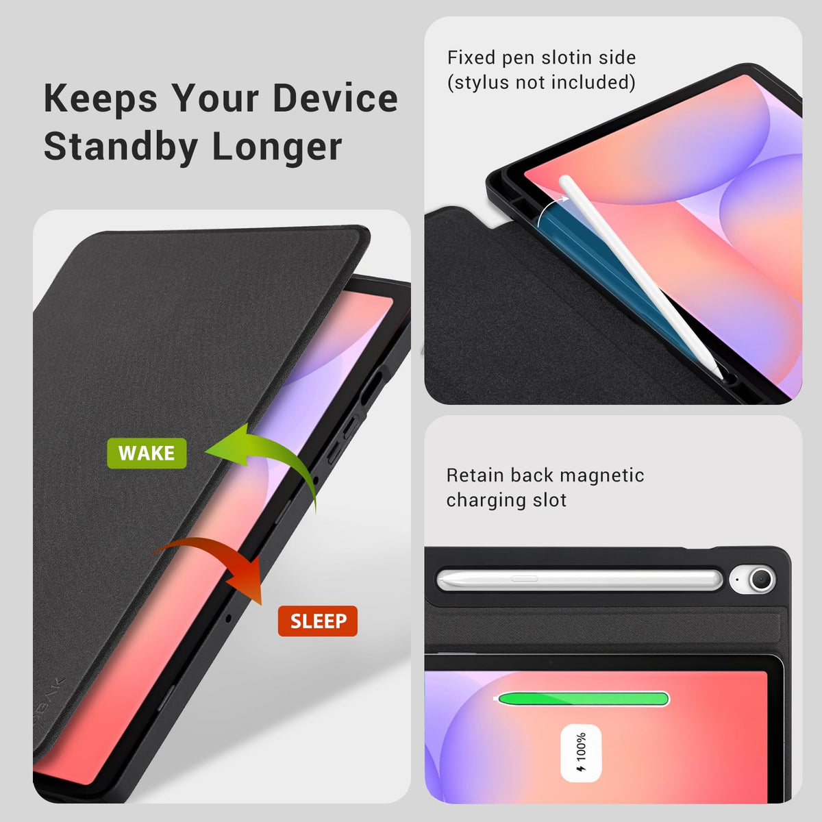 CoBak Case for Samsung Galaxy Tab S10 Lite / S10 FE / S9 FE 10.9 Inch, Protective Smart Auto Wake/Sleep Cover with Anti-Slip Multi-Angle Stand and S Pen Holder, Black