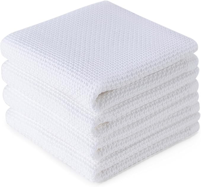BOOMIBOO 4-Pack Dish Towels, 100% Cotton Waffle Weave, Ultra Soft Absorbent