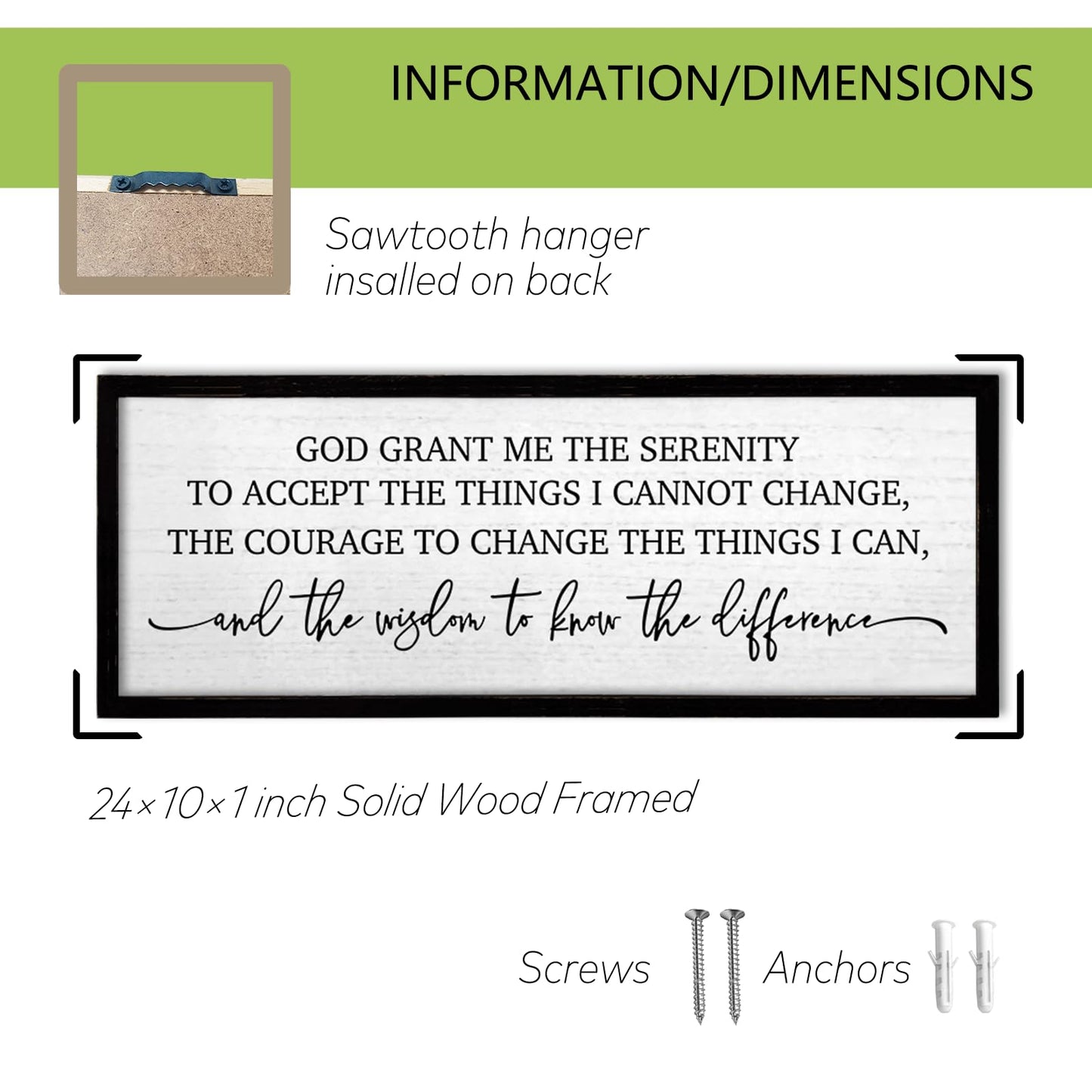 TQianJiang Serenity Prayer Wall Art Decor 24"X10" God Grant Me Sign Large Wood Framed Wall Hanging (Black)