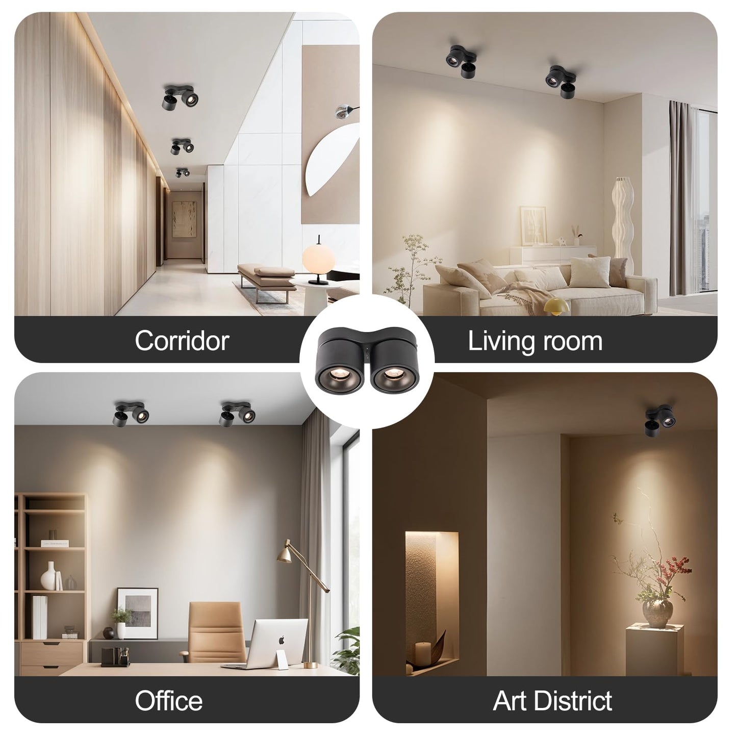 HITOO Ceiling spot Lights Indoor, Ceiling Accent Lights 3000-6000K Selectable, 20W Dual Head LED Spot Lights, CRI 98, 220° Directional, Black Ceiling Spotlight for Kitchen, Plant, Living Room