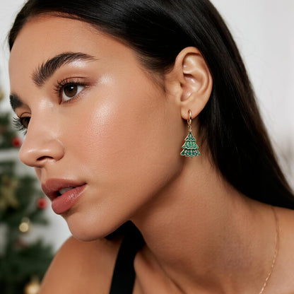 Sonateomber Christmas Tree Stocking Stuffers Dangle Drop Earrings for Women, Dainty Cute Xmas Gold Green Enamel Tree Dangling Hoop Santa Earings Holiday Party Outfit Accessories Costumes Jewelry Gift