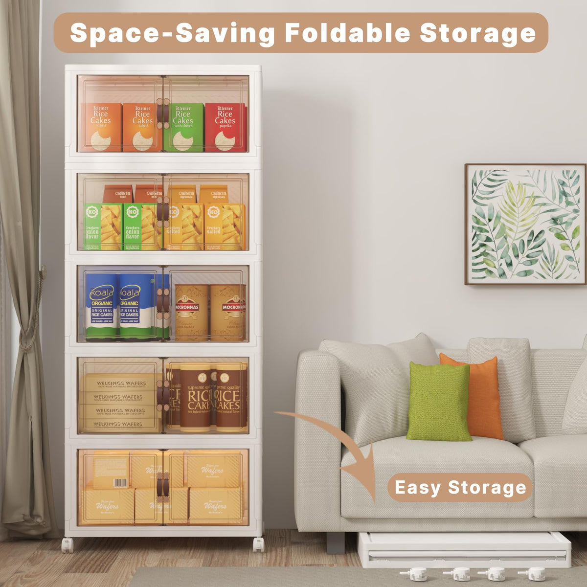 UAMFURI Stackable Storage Bins, 600QT Stackable Storage Bins with Lids and Doors,Storage Cabinet,Plastic Linen and Yarn,Closet Organizers,Collapsible Large Storage Bins,Drawers,Office（120QT*5,White）